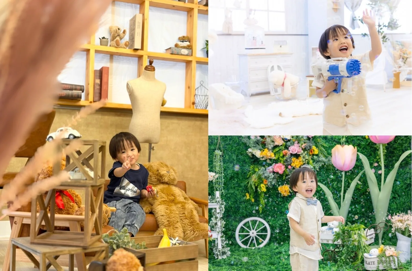 三ノ宮店の常設撮影ブースで撮影した子どもの写真(ナチュラル・ホワイト・ガーデンの3ブース)